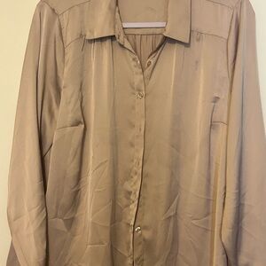 Silky Tan Button-Up Blouse